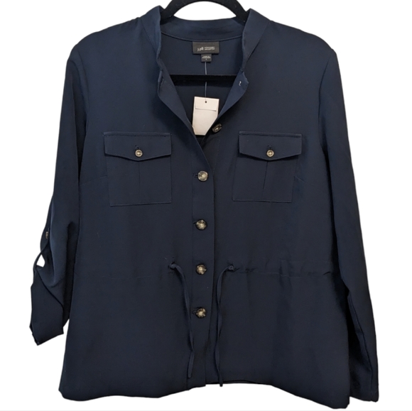 NWT J. Jill Wearever Collection Navy Cinched Button-Down Jacket Size S 💙✨ - Picture 2 of 14